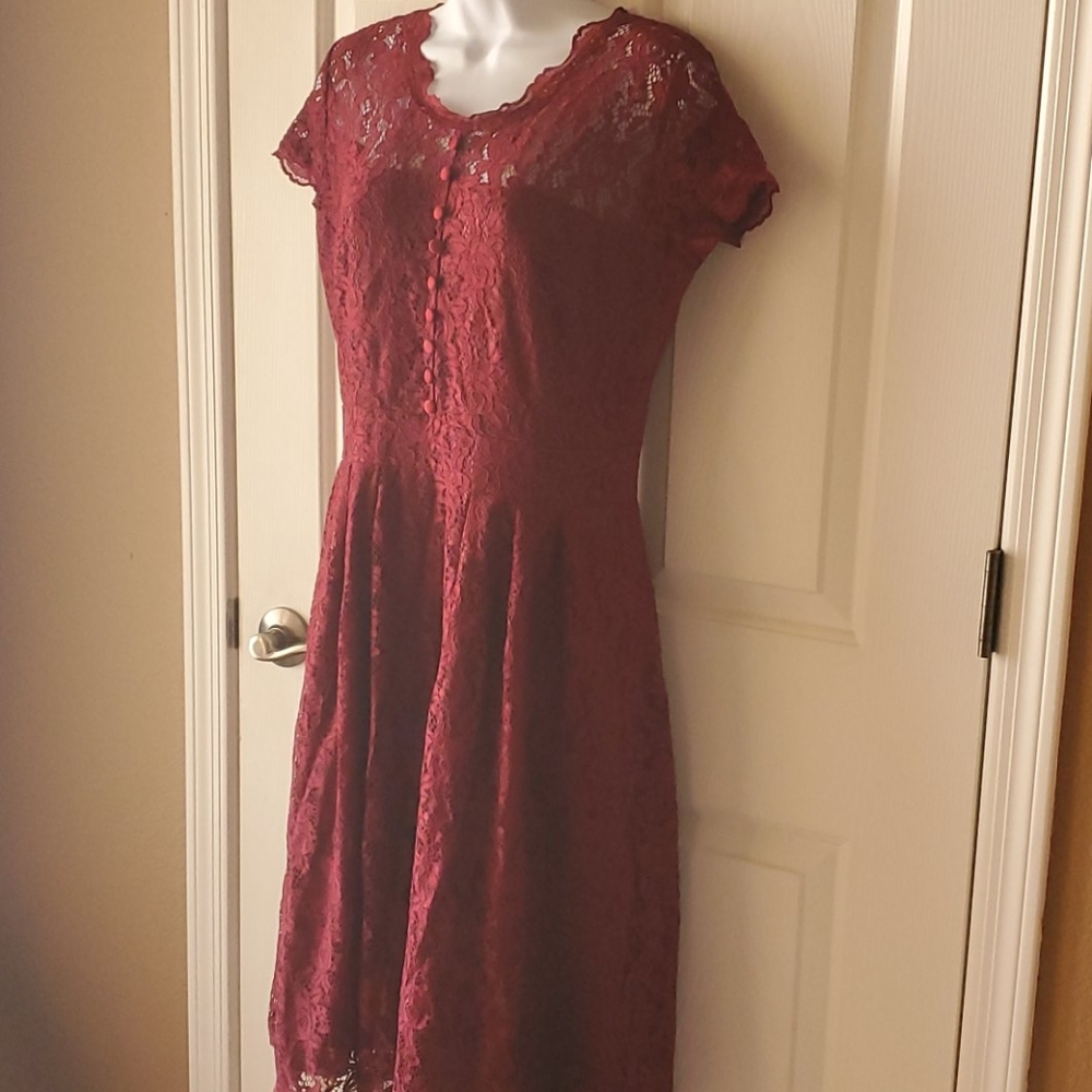 Unique & Classic Burgundy Lace Dress